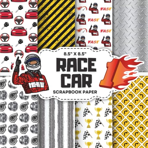Race Car Scrapbook Paper Collection: Decorative Double Sided Sports Craft Papers for Junk Journals, Wrapping, Card Making & Mixed Media Projects