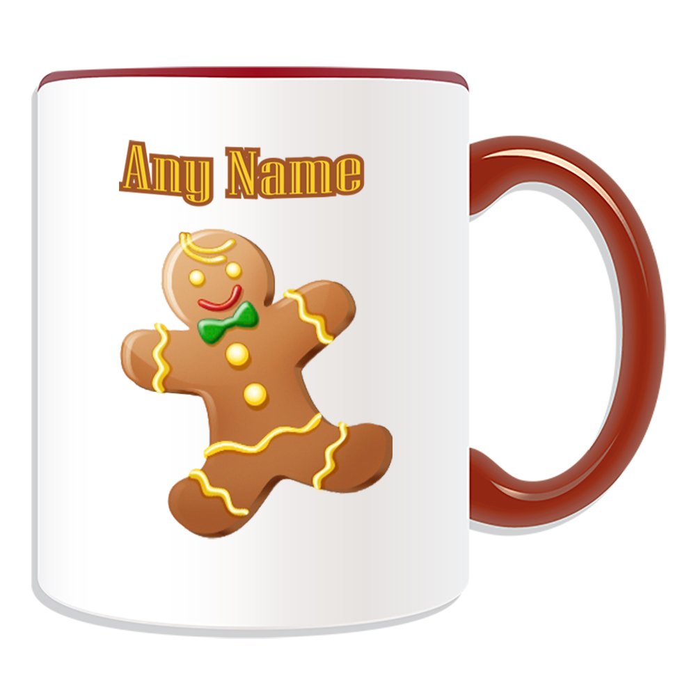 Unigift Red Personalised Gift - Gingerbread Man Mug (Fairy Tale Design Theme, Colour Options) - Any Name/Message On Your Unique - Ginger Bread