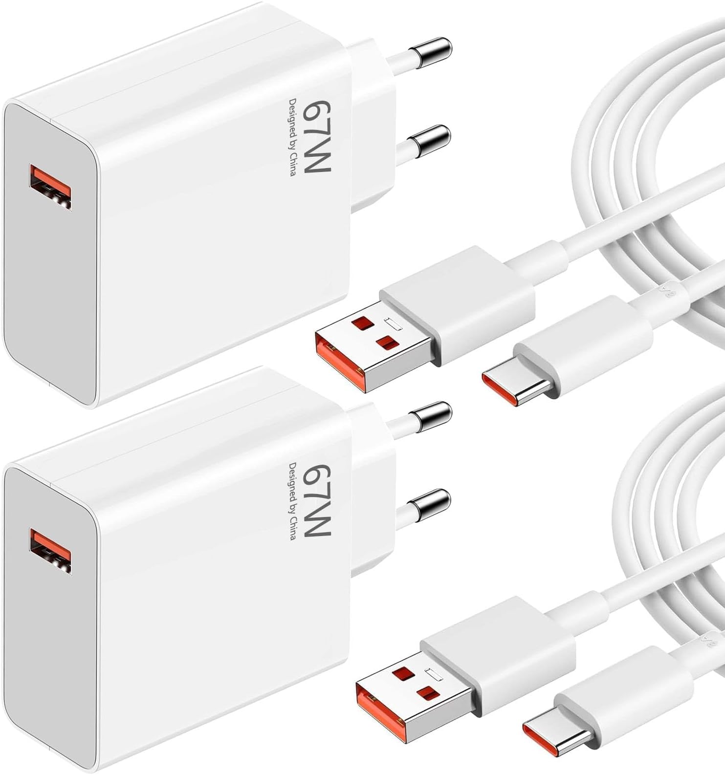 2-Pack 67W Fast USB Charger for Redmi Note 15 14 13 12 11 10 Pro 5G, Turbo Charger with 6A USB C Cable for Xiaomi Redmi 14/13/12/11 Ultra/12 Lite/12X, Poco M6 X6 X5 X4 Pro, 13/13 Lite/12