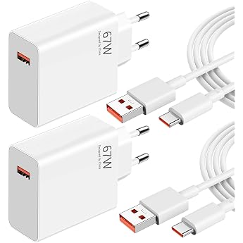 2 Pack 67 W USB Charger Power Supply with Type C Charging Cable 6A for Xiaomi 17 Ultra/15 14 Ultra/14/14T/13T/13/13 Lite Redmi Note 15 14 13 12 11 10 Pro Poco F7 Pro Fast Charger USB Power Mobile Phone Chargers