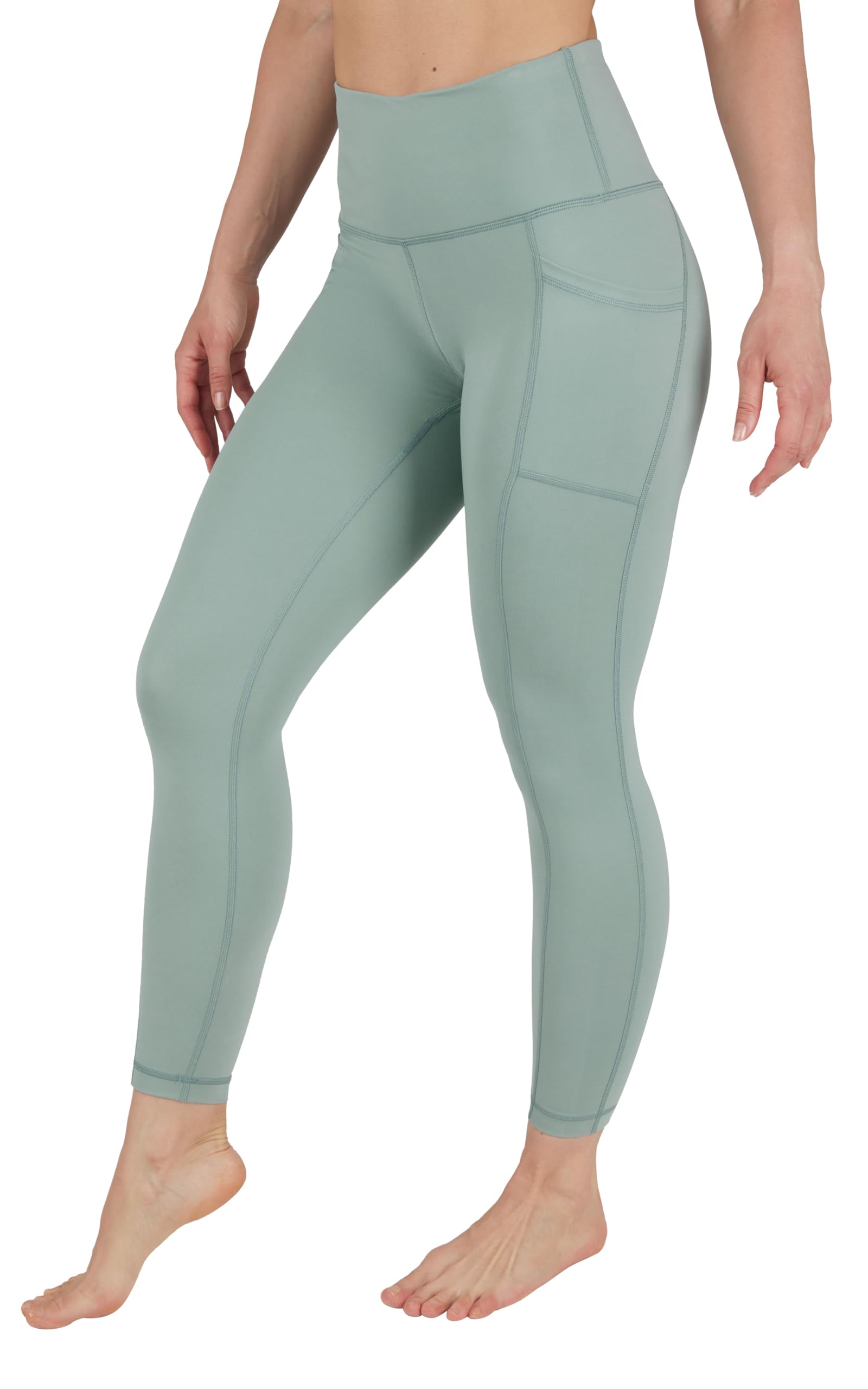 Yogalicious Women's Green Milieu Lux High Waisted Yoga Leggings Elastic Free Squat Proof Ankle Length Lux Workout Trousers, L