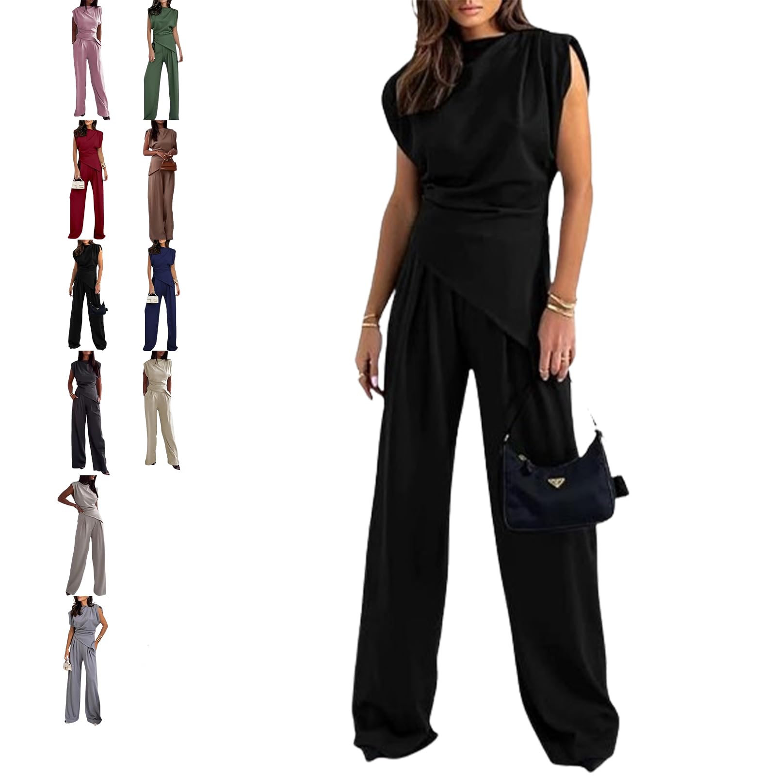 Qingxingfa Girls Black Two Piece Outfit,Summer Comfortable Stylish Casual Formal Outfits,Casual Stylish Tank Top Wide Leg Pants (,3Xl)