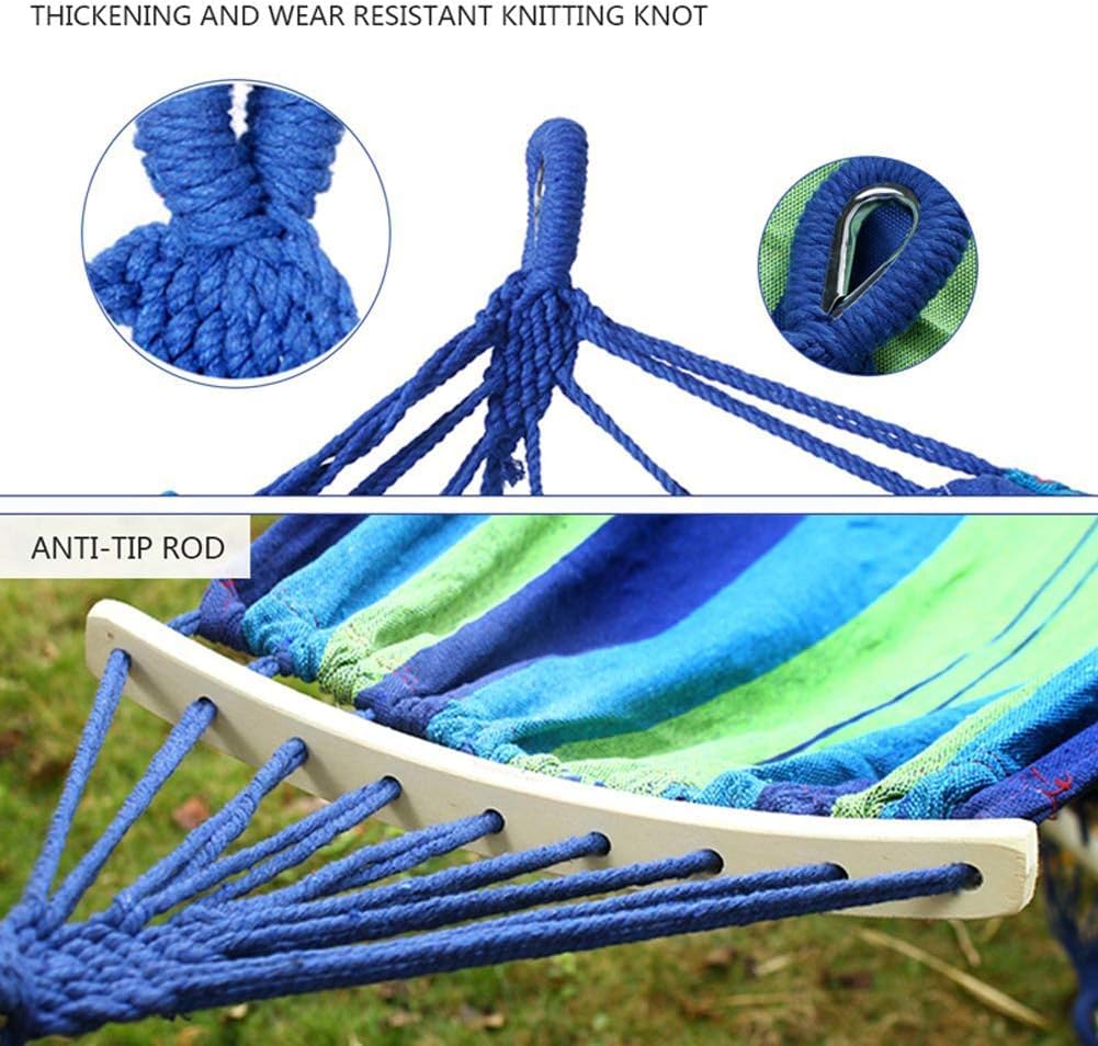 Xian - Amaca da giardino con barre in legno e borsa per il trasporto, in tela a righe, traspirante, perfetta per patio, cortile, esterno (190 cm x 100 cm, blu)
