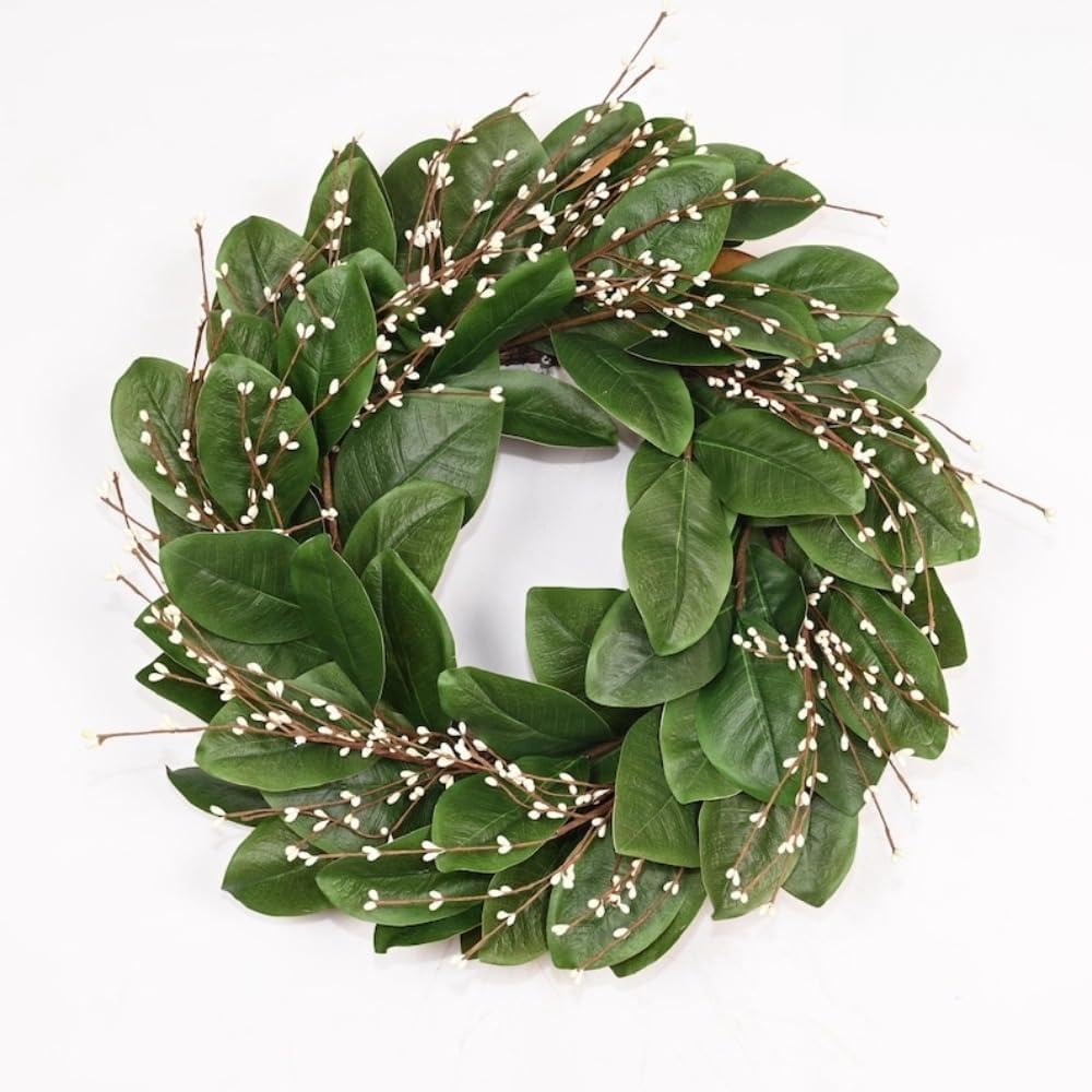 22 Inch Faux Berry Wreath, Handcrafted Artificial Greenery Wreath with Lifelike Berries for Front Door, Year Round Decor, Farmhouse Wall and Mantel Decor (lw54)