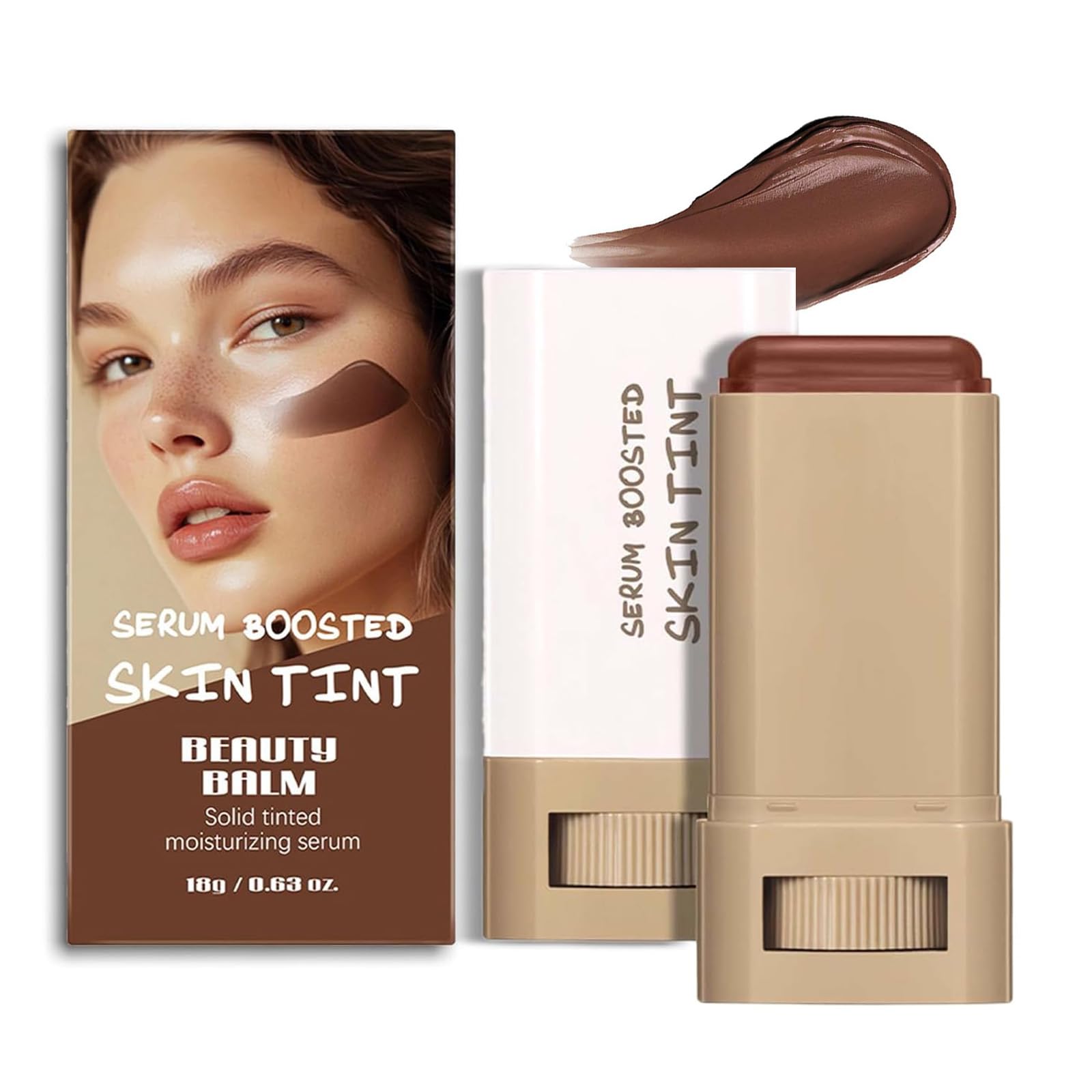 Foundation Stick Beauty Balm Serum Boosted Skin Tint, Solid Tinted Moisturizing Face Coverage and Contour for Natural Finish Makeup, Hydrating