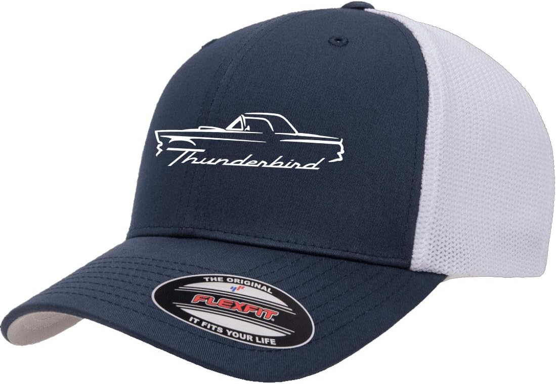 1955 1956 1957 Ford Thunderbird Hardtop Outline Design Flex6511 Trucker Mesh Fitted Cap