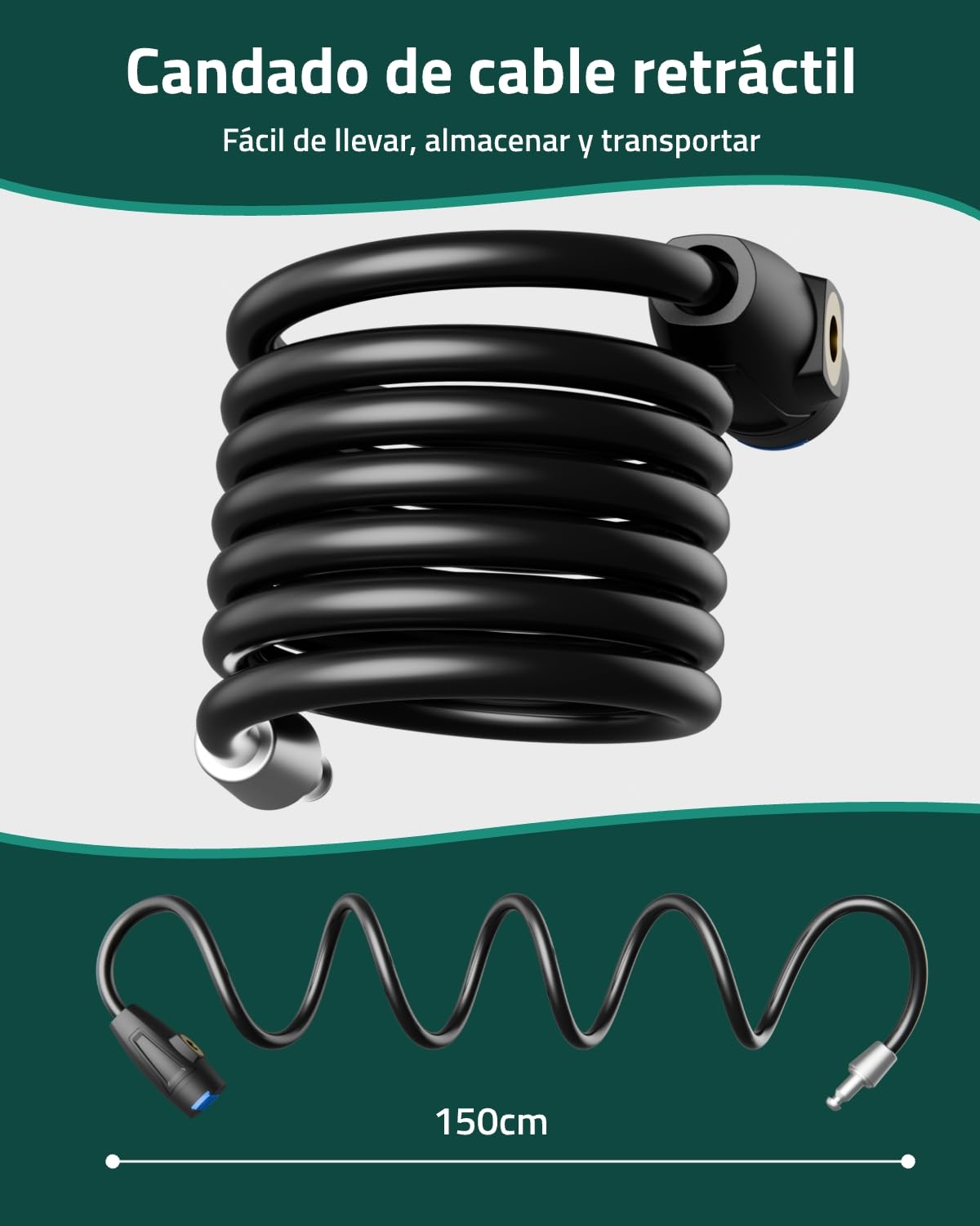 Trail - Candado de cable para cámara de sendero, cable de acero antirrobo de 1,5 m, núcleo de acero resistente a los cortes, retráctil para un fácil embalaje, acabado negro sigiloso
