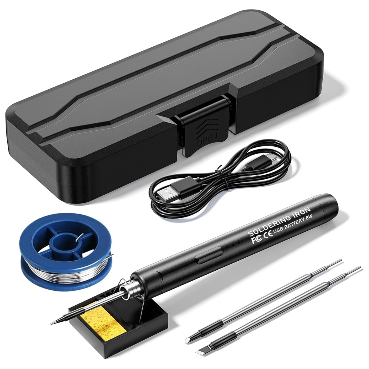 Kit Saldatore Portatile Ricaricabile USB 8W - Temperatura Regolabile 300-450°C, 3 Punte, Filo E Supporto, Per Riparazioni Elettroniche Fai Da Te