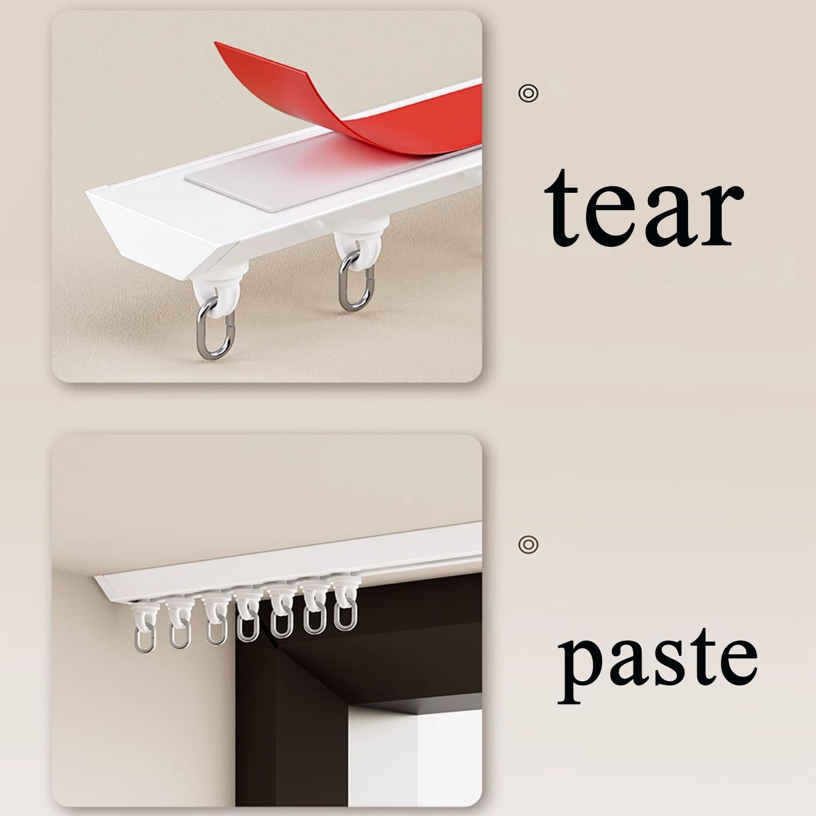 Tringle à rideau autocollante sans perçage pour plafond ou mur - Tringle à rideau adhésive de 5 m - Facile à installer - Noir - Parfaite pour la décoration de la maison