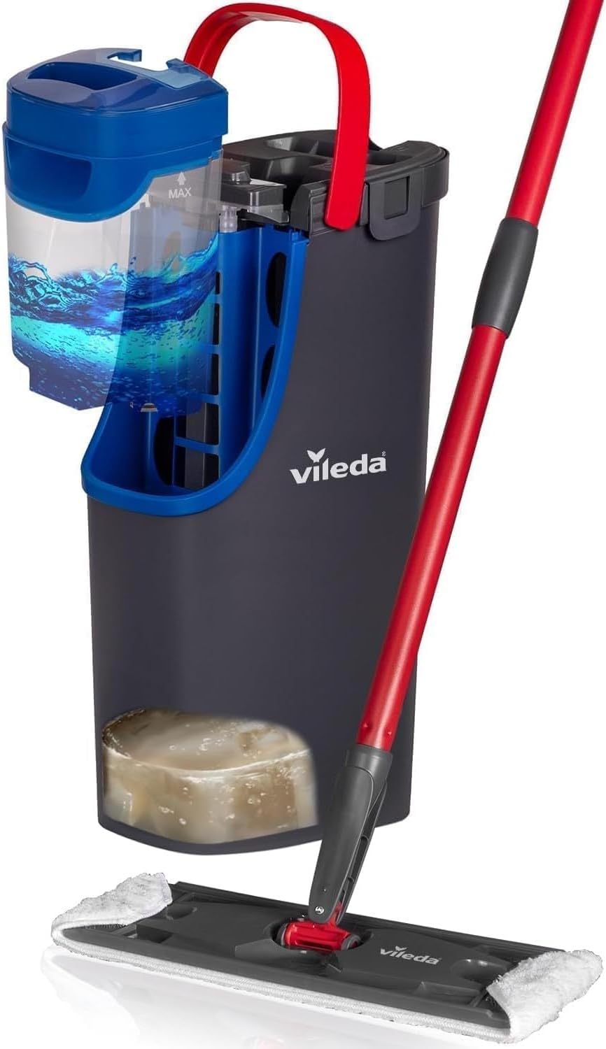 Vileda H2prO Système de Balai Plat  Séparation révolutionnaire de l'eau Propre et Sale  Conception économe en Eau  Rangement Compact  Poignée Ergonomique  Puissance de la Microfibre