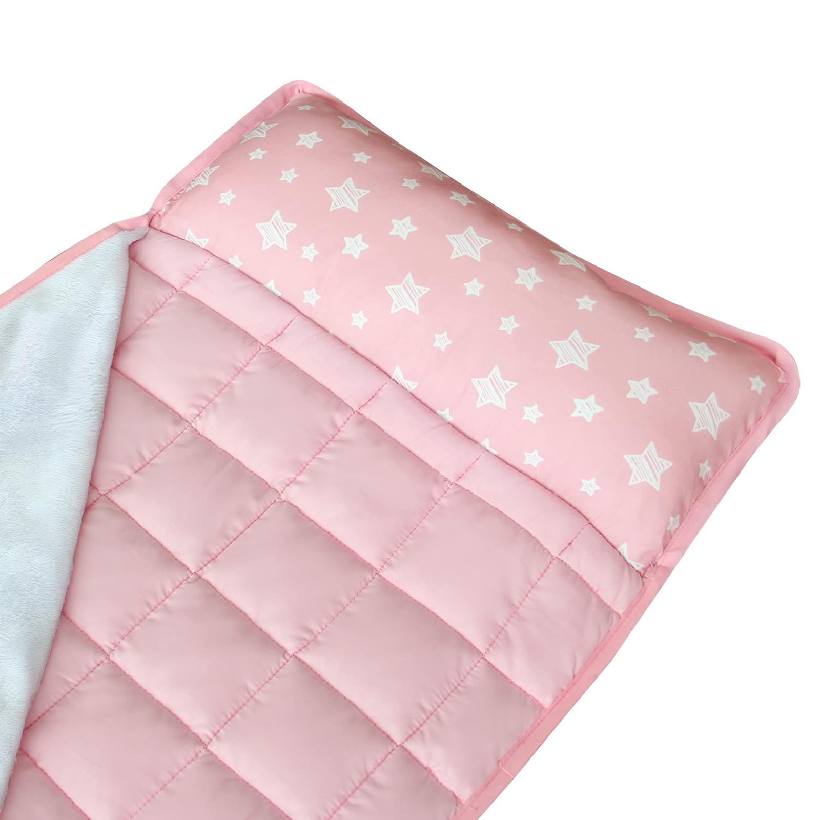 Moonsea Tapete para siesta para niños pequeños, color rosa, con almohada y manta de forro polar, ligero y suave, perfecto para niños preescolares, guardería, saco de dormir de viaje para niñas, 21 x