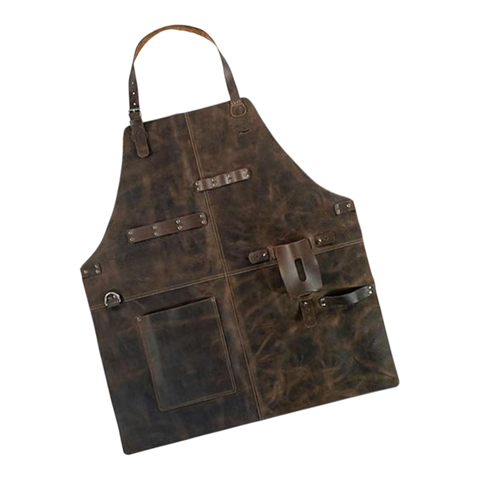 APGLSXY Stylish Brown PU Apron for Cooking Cleaning and Kitchen Work with Adjustable Straps Large Pocket Brasserie Fashion Apron