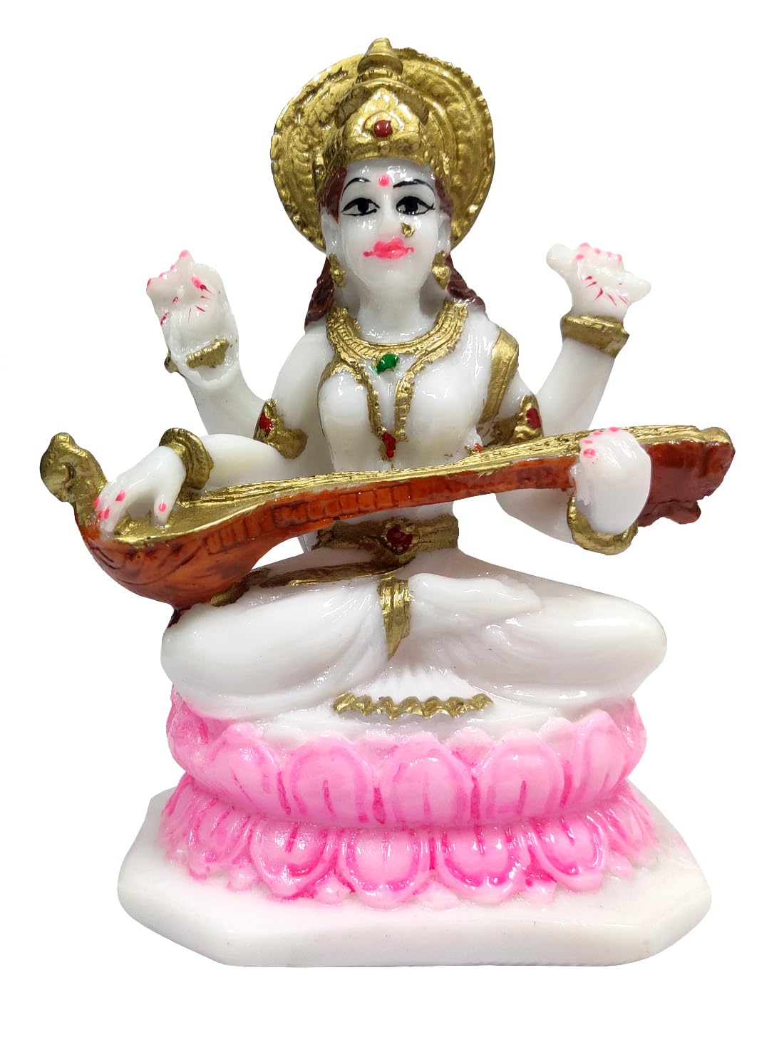 Statue de Saraswathi sur lotus idéale pour créer un coin zen au bureau