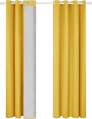 Deconovo Double Layer with Silver Lining Light Reflecting Curtains Thermal Insulated Curtains Eyelet Curtains for Living Room Mustard 55x102 Inch 2 Panels