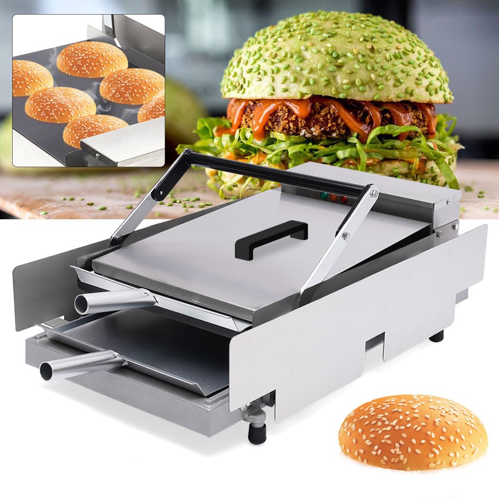 Grille-pain à hamburger pour cuire des petits pains - Double robuste - 2000 W - Contrôle du temps et de la température - Boîtier en acier inoxydable - 50-300 °C
