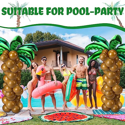 Image of 100 Pcs Palm Tree Leaves Balloons Coconut Balloons Set 10 Foil Green Coconut Tree Leaves Balloon 90 Brown Latex for Hawaii Luau Tropical Party Birthday Baby Shower (Stylish Color)