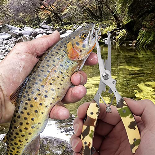 Fzeneast Fishing Pliers, Stainless Steel Multifunctional Fish Pliers, Camouflage Fishing Tool With Hook Remover, Sheath And Lanyard, Fishing Gifts For Men #TOP6