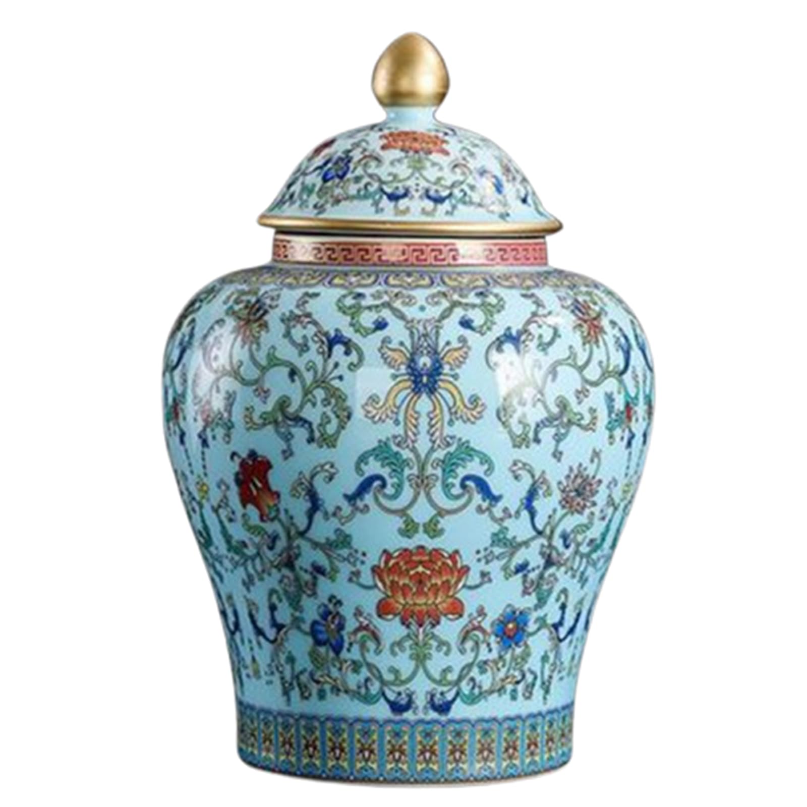 NHDVDVAV Chinoiserie Enameled Tea Canister,Large Ceramic Hand-Painted Ginger Jars Vase with Lid for Home Decor, Dining Table Centerpiece, Hotel & Wedding Decor,D