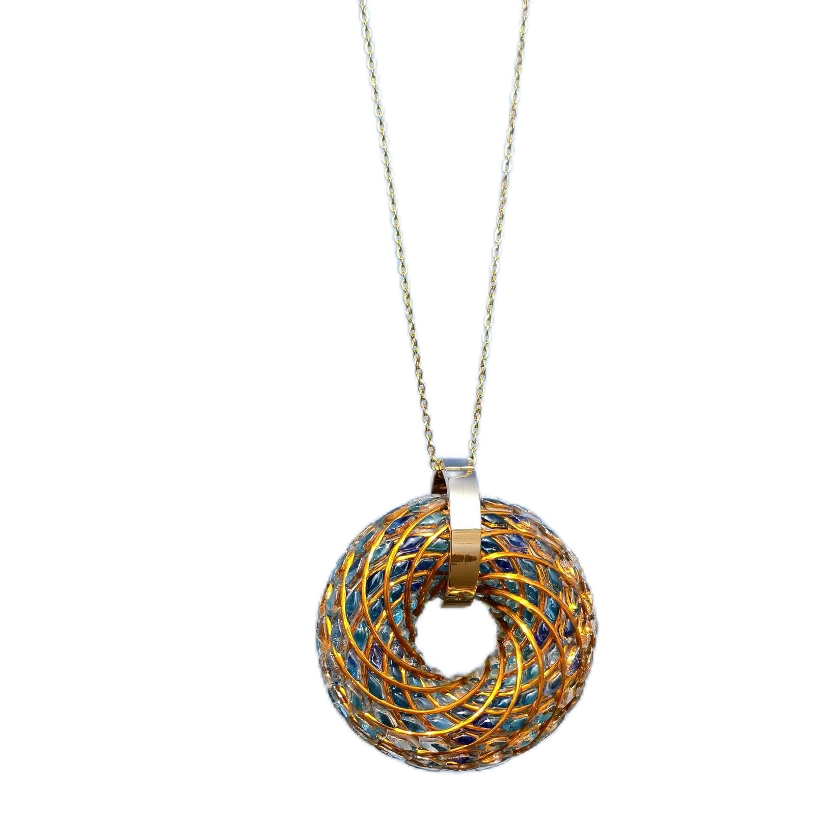 THYXGS Pendant Rodin Coil Necklace, Water, 1.77" Double Vortex Spiral