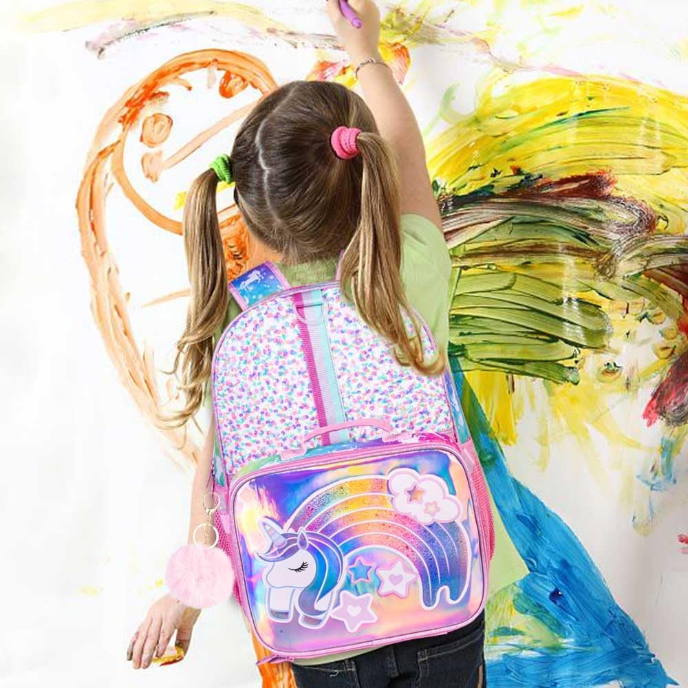 UFNDC 3PCS Unicorn Backpack for Girls, 16”Kids Sequin Bookbag with Lunch Box, School Bag for Elementary Toddler - Image 2