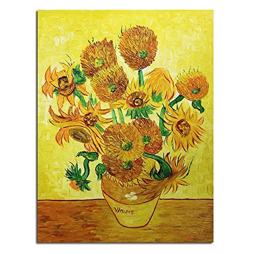 Fokenzary - Óleo sobre lienzo pintado a mano, obra clásica Los Girasoles de Vincent van Gogh, enmarcado y listo para colgar, decoración de pared, combinación de paneles, lona, 20x24in
