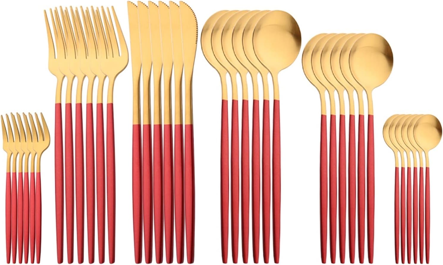 Kitchen 6/36pcs Tableware Set Matte Gold Dinnerware Set Stainless Steel Silverware Fork Long Handle Spoons Flatware leisurely (Color : 6Pcs Dinner fork)