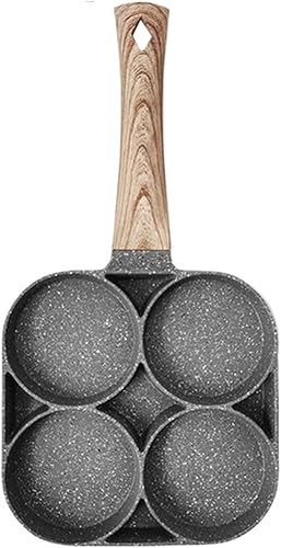 HESND pdg - Sartén antiadherente de cuatro agujeros cacerola de huevo jamón panqueque mango de madera cocina desayuno cocina