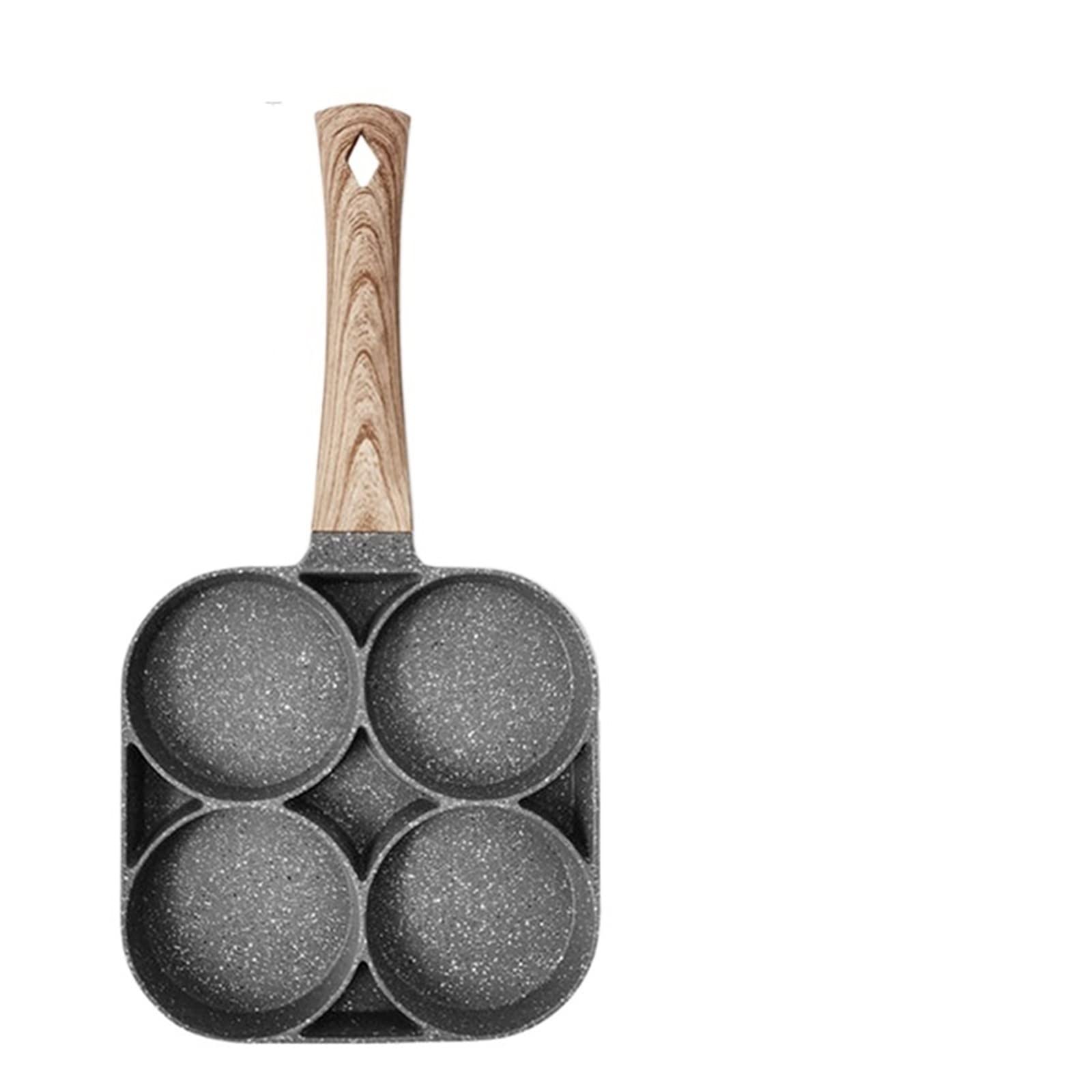 AYCDL Saucepan Four-Hole Frying Pot Skillet Frying Pan Saucepan Egg Steak Ham Pancake Wooden Handle Kitchen Cooking Breakfast Maker Wok