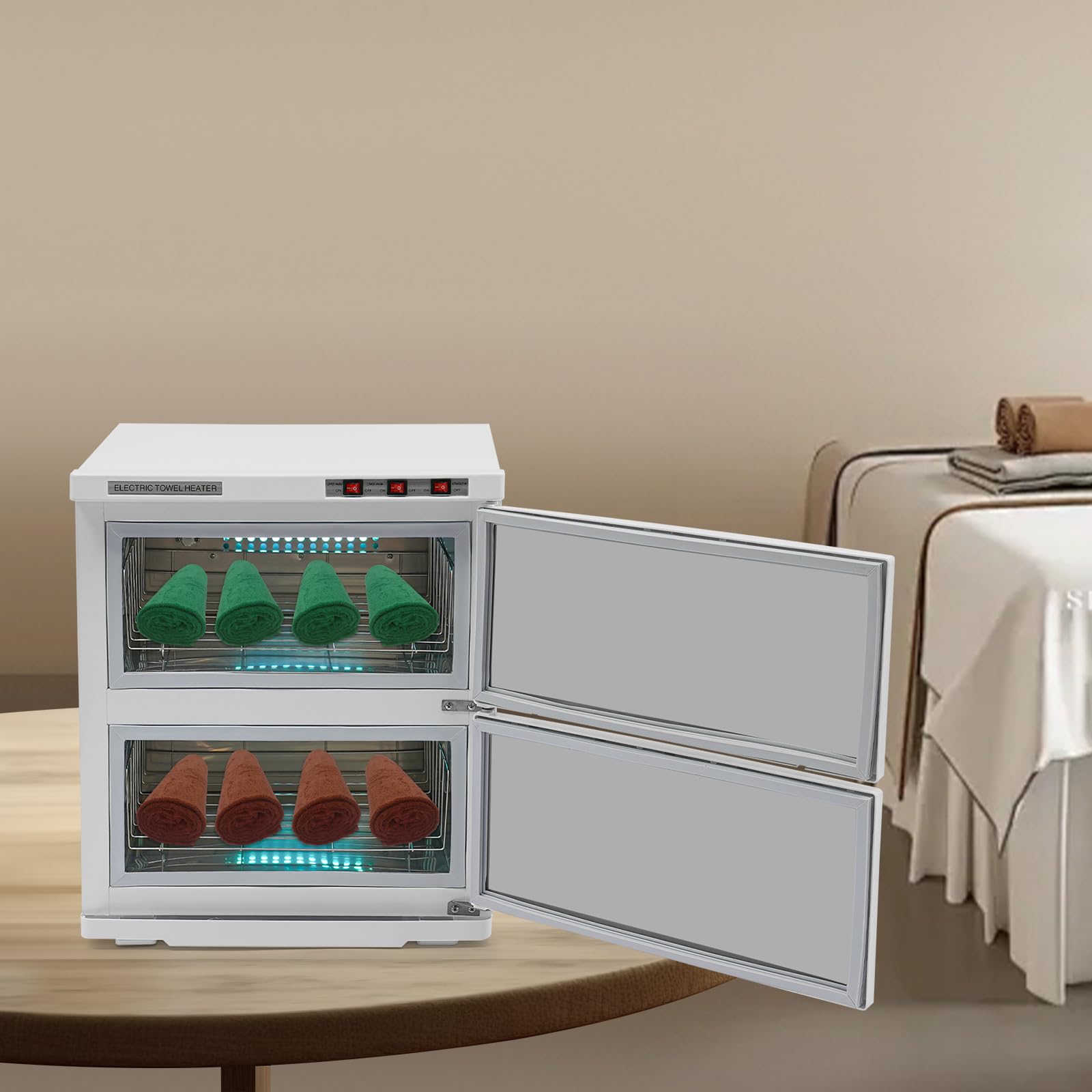 50L Handtuchwärmer Towel Warmer,2 Etagen Handtuchheizschrank | 412W Edelstahl Handtuchwärm mit UV Sterilisator 70℃±10℃ Hot Cabinet Handtuch für Beauty-Salon,Wellnessbereich,Friseur