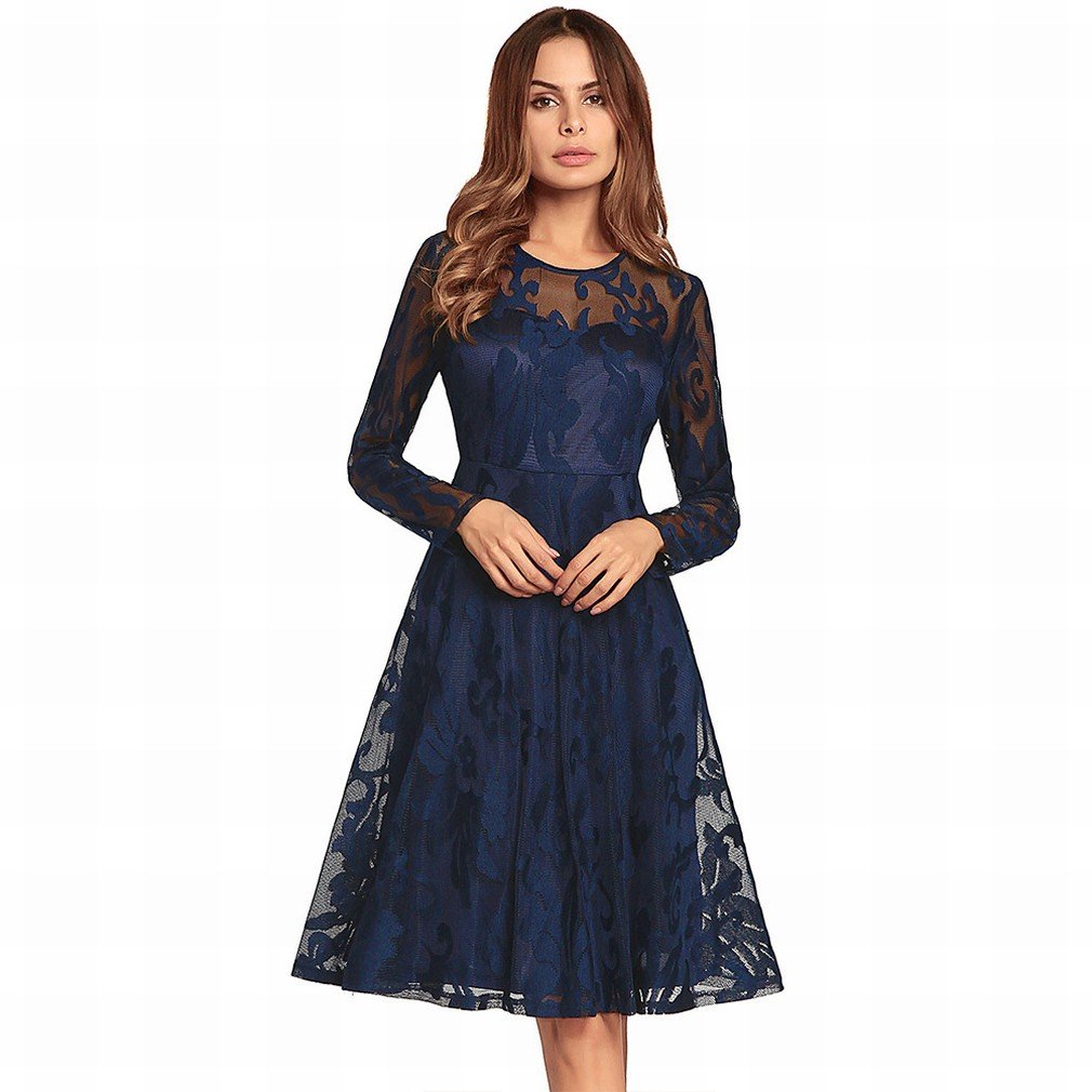 Robe en dentelle légère bleu royal GUO pour silhouette XL