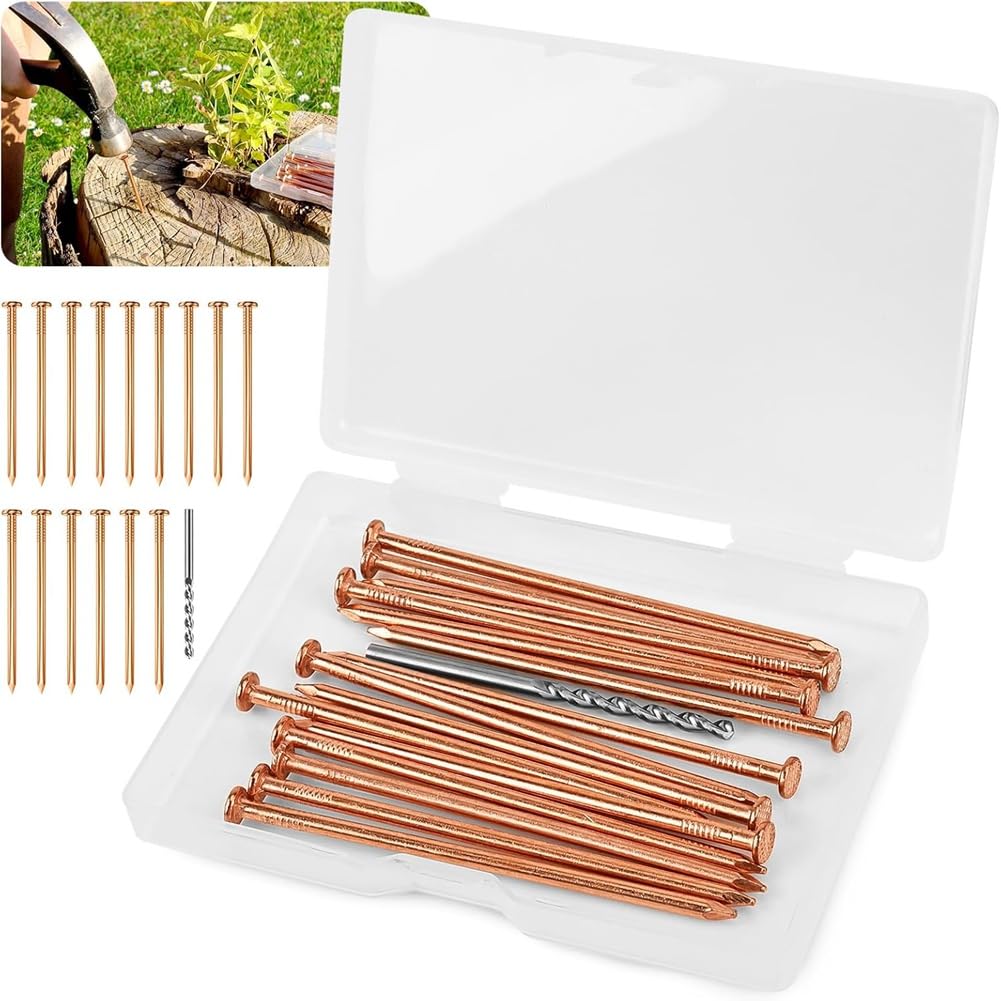 Littimoon Copper Nails for Killing Tree Stump, 3.15 Inch Copper Nails with Drill, Stake Removal Nailer for Trees