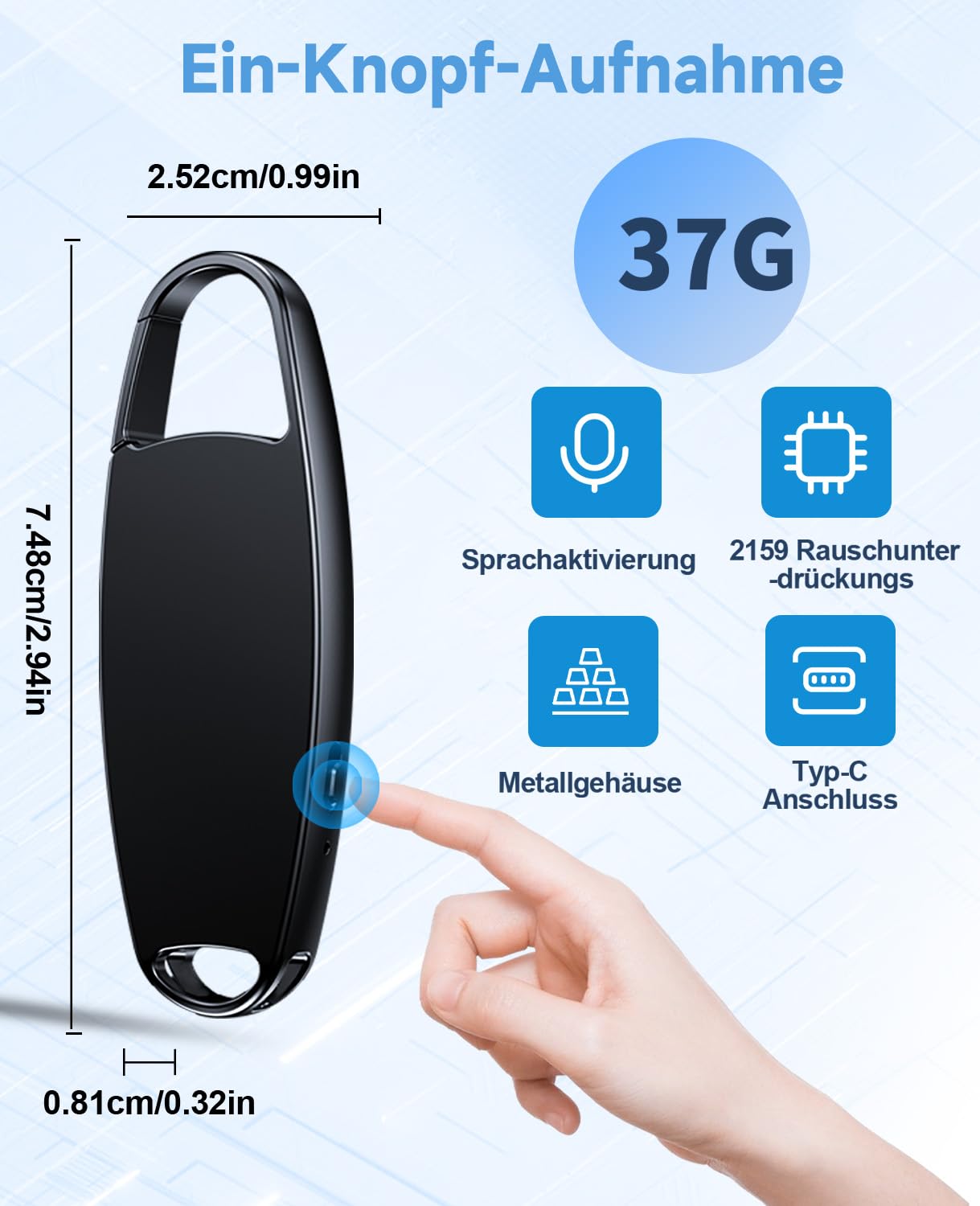 Diktiergerät Mini, Vandlion 32GB Aufnahmegerät mit Rauschunterdrückung, USB C Voice Recorder mit Spracherkennung für Vorlesungen Interviews Meetings Klasse