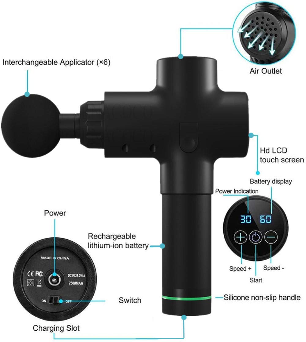 Massaggiatore per massaggio Pistola per fascia Sport Terapia Massaggiatore muscolare Rilassamento del corpo Sollievo dal dolore Massaggiatore dimagrante modellante con display LCD-001 Argento