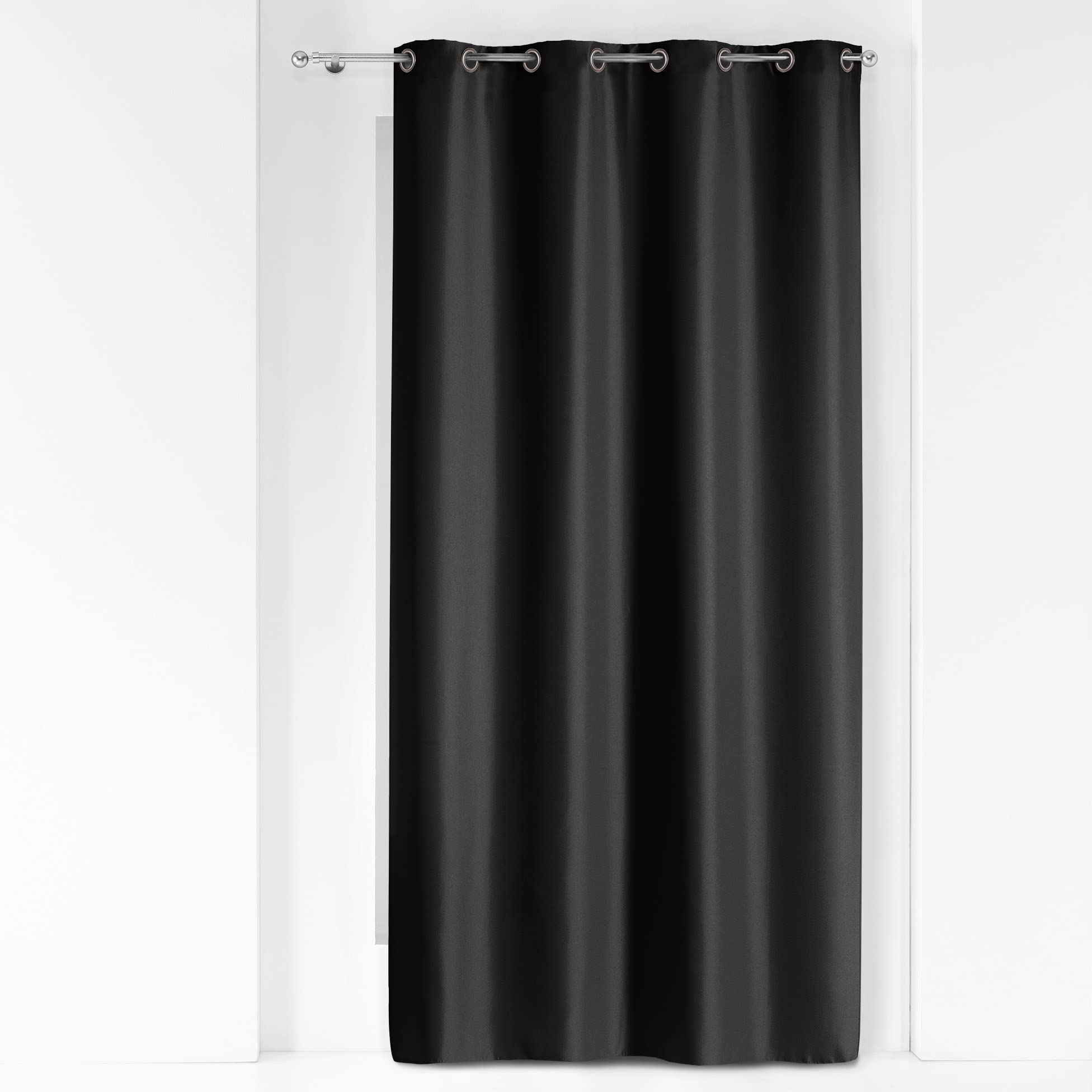 Douceur D'Interieur 140 x 280 cm Curtain Rings Metal Plain Polyester Essentiel Noir