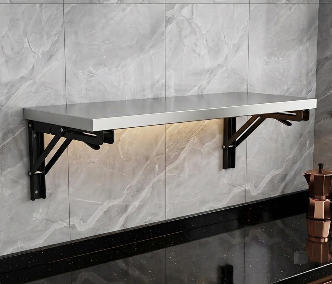 SAMA'S Stainless Steel Foldable Wall-Mounted Shelf, Matt Finish, Heavy Duty, 30x70 cm, Rust Proof ! Long Life Shelf-image-47