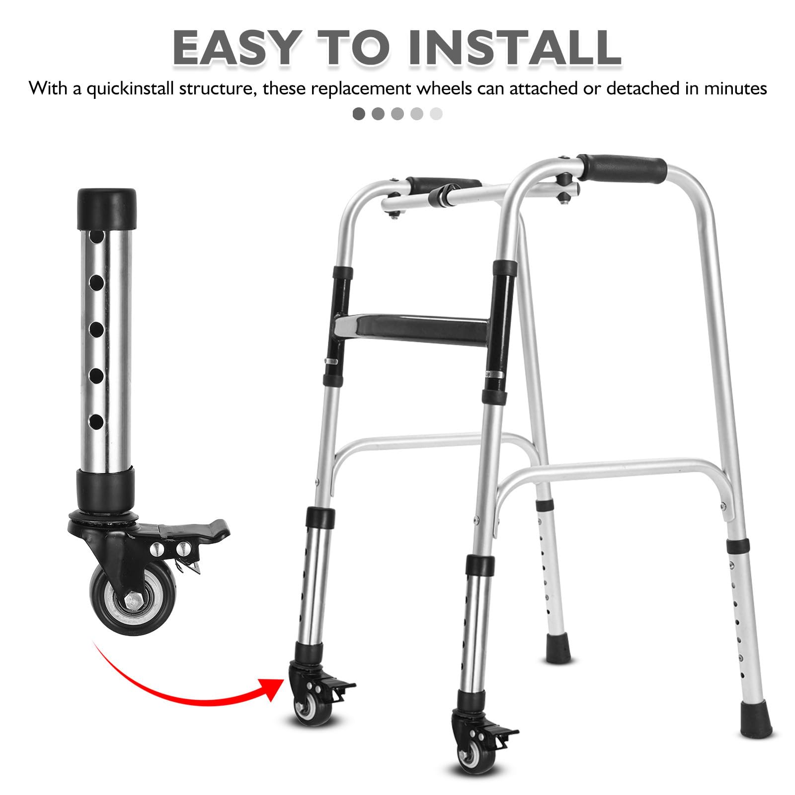 Healvian 2 Piezas Ruedas de Repuesto para Andadores para Personas Mayores Acero Inoxidable, Fácil Instalación, Ideales para Uso en Interiores Hogar