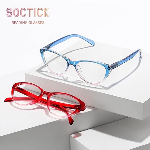 Miniatura 6 de Lentes de lectura de ojo de gato para mujer, bloqueo de luz azul, lectores para mujer con bisagras de resorte cómodas, anteojos de moda