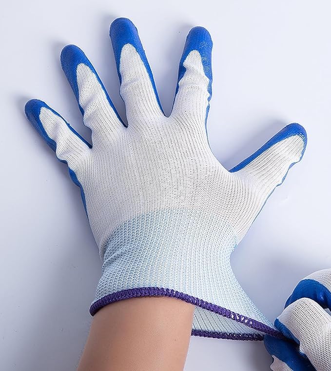Image of Heavy Duty Coated Work Gloves For Industrial | Gardening | Agricultural |Cleaning. (Pack of 10 Pairs, Blue (Nitrile Coated))