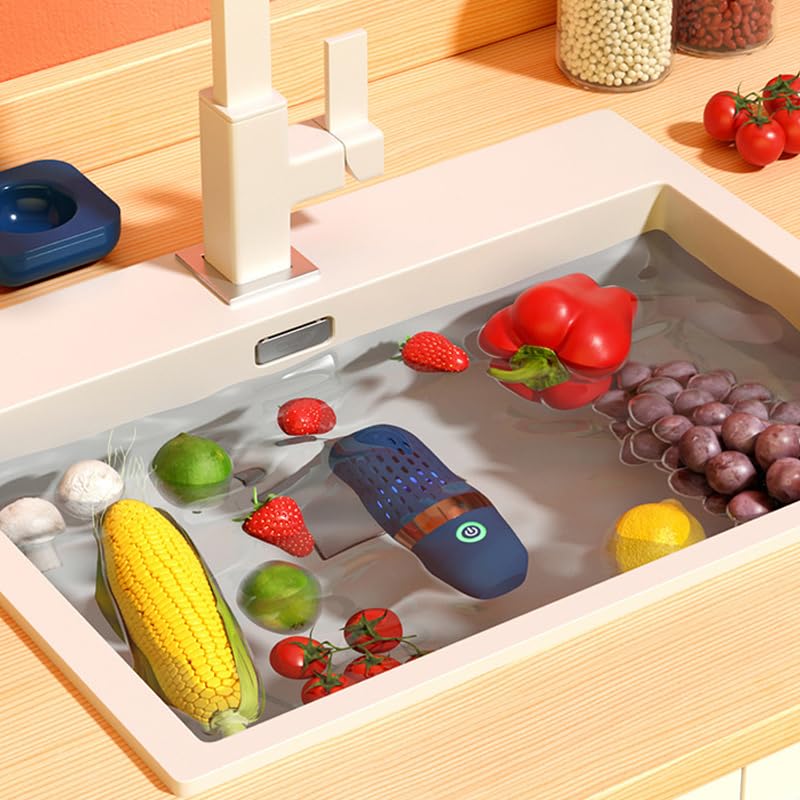 Lavaggio portatile di frutta e verdura, purificatore alimentare senza fili, detergente ricaricabile USB per frutta, verdura, carne, riso, cereali, stoviglie da cucina (1, blu marino), giallo navy