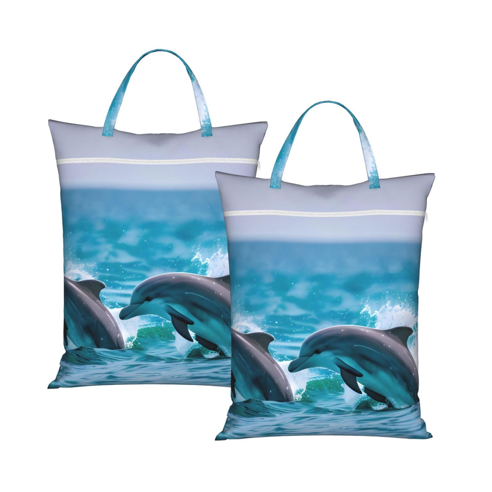 Dolphins In The Sea Print Travel Laundry Bag Foldable Lightweight Camping Beach Dorm Weekend Getaways