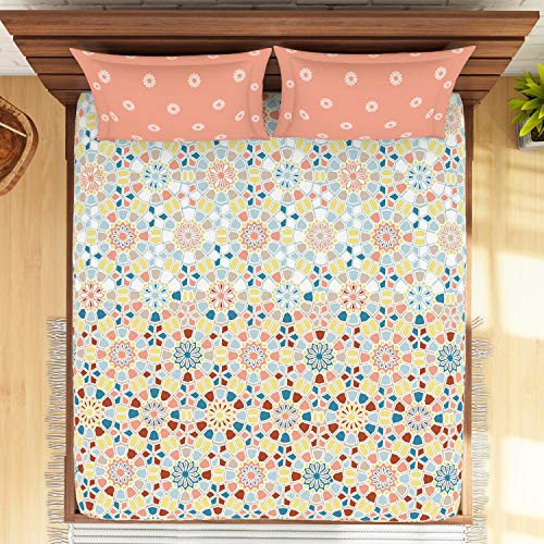 Image of Spaces Atrium 144 TC 100% Cotton King Size Double Bedsheet with 2 Pillow Covers ( 108 inch X 108 inch Inches) - Apricot, orange, large (ATR-2)