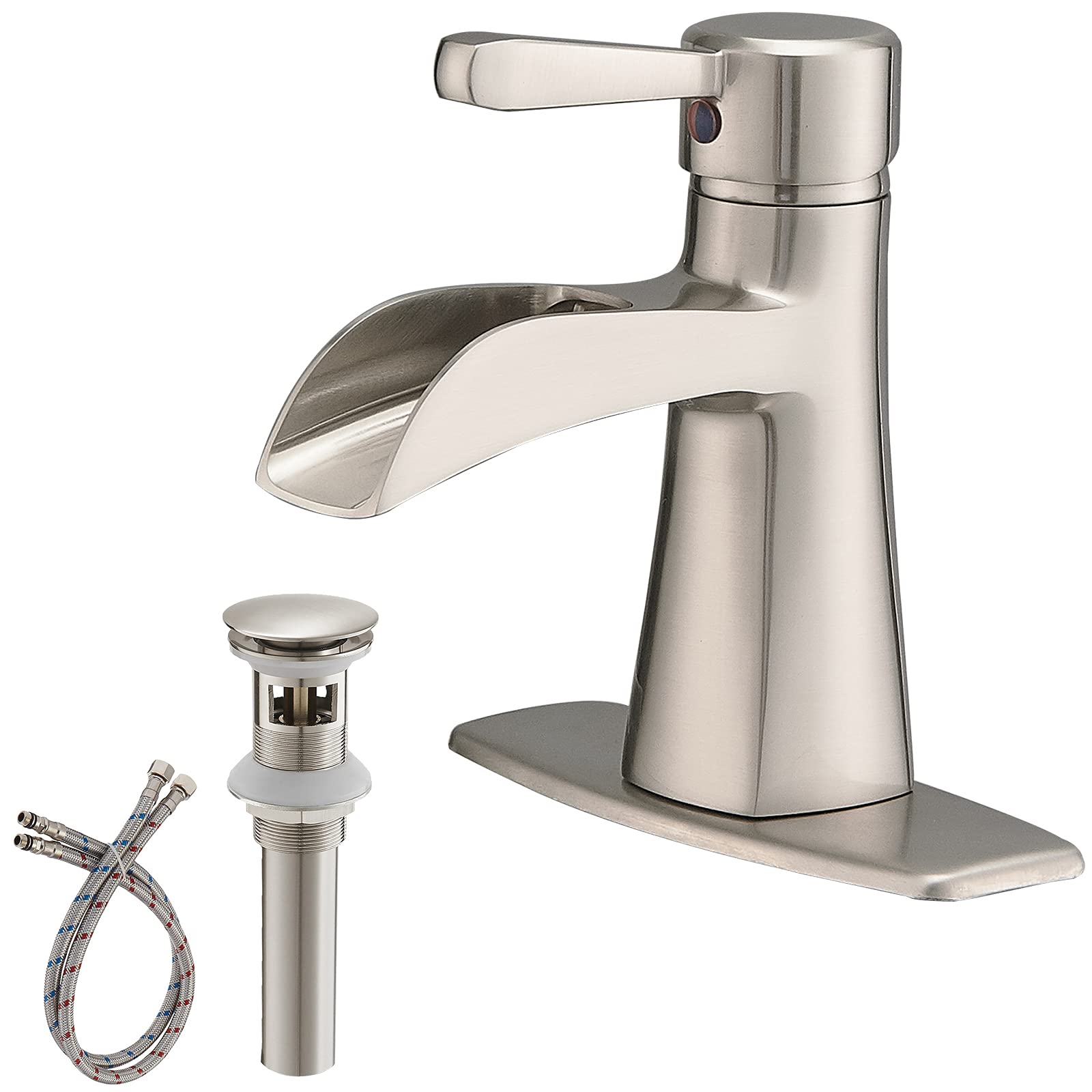 Buy BWE Bathroom Faucet Brushed Nickel Single Hole Waterfall Bathroom