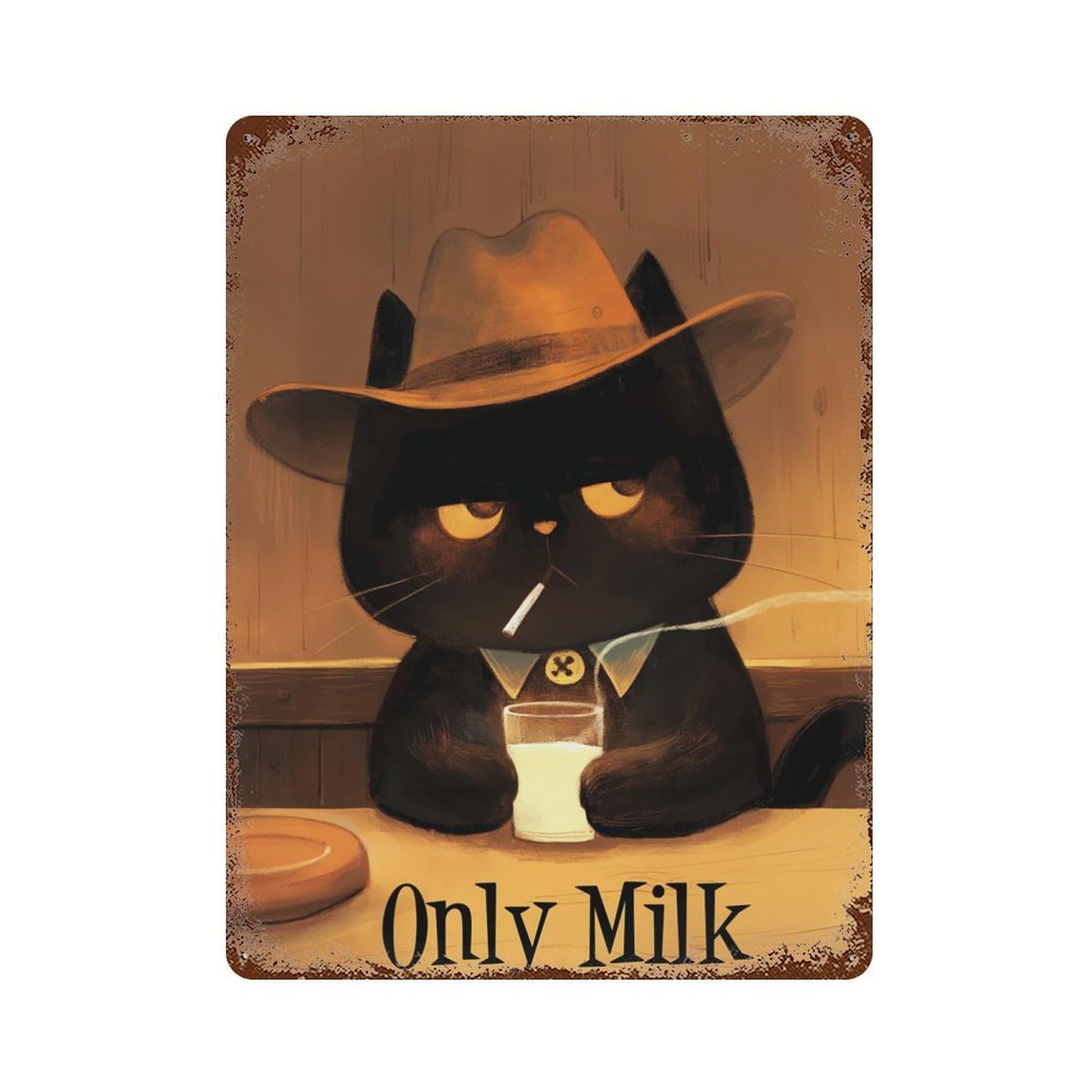 CowBoy Cat - Western Cat Decorative Tin Sign 15.7"x11.8", for Garage, Bar And Workshop Decor, Novelty Wall Decor