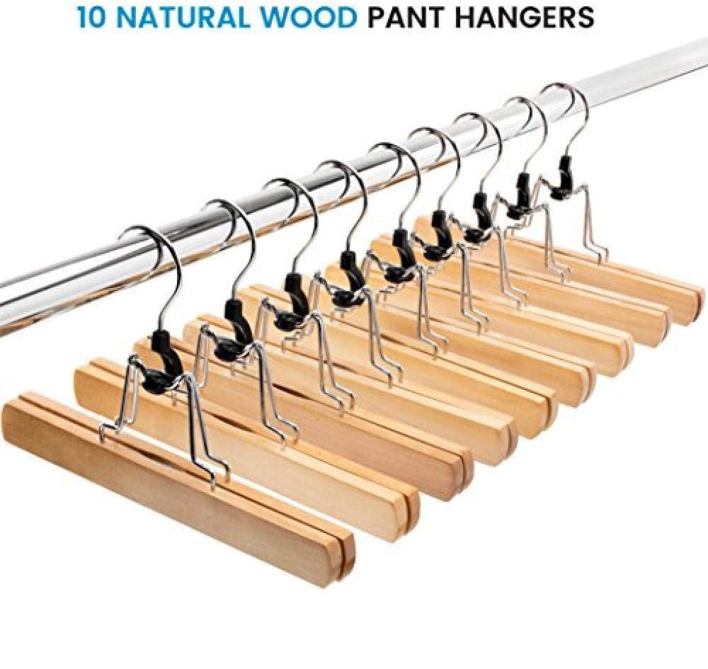 Genérico Percha Madera Maciza Antideslizante, Gancho Giratorio 360° | Diseño Con Clip Antideslizante, Madera Lacada Transparente Con Baño De Cromo, Apto Para Armarios (Natural Wood)