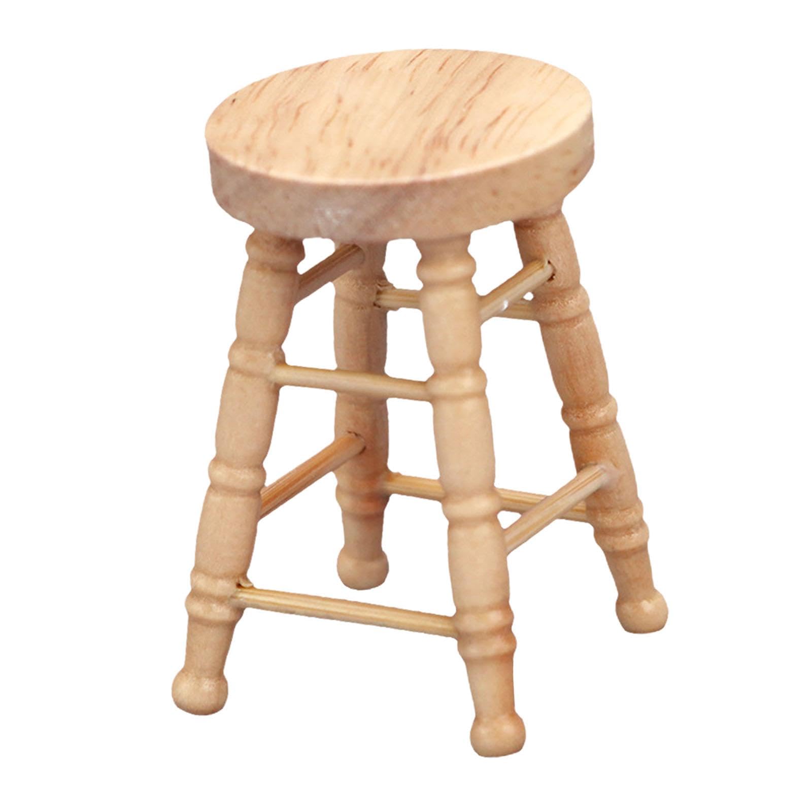 TWTCZOZ Dollhouse Wooden Stool Chair 1/12 Scale Pub Bar Accessory, Light Brown