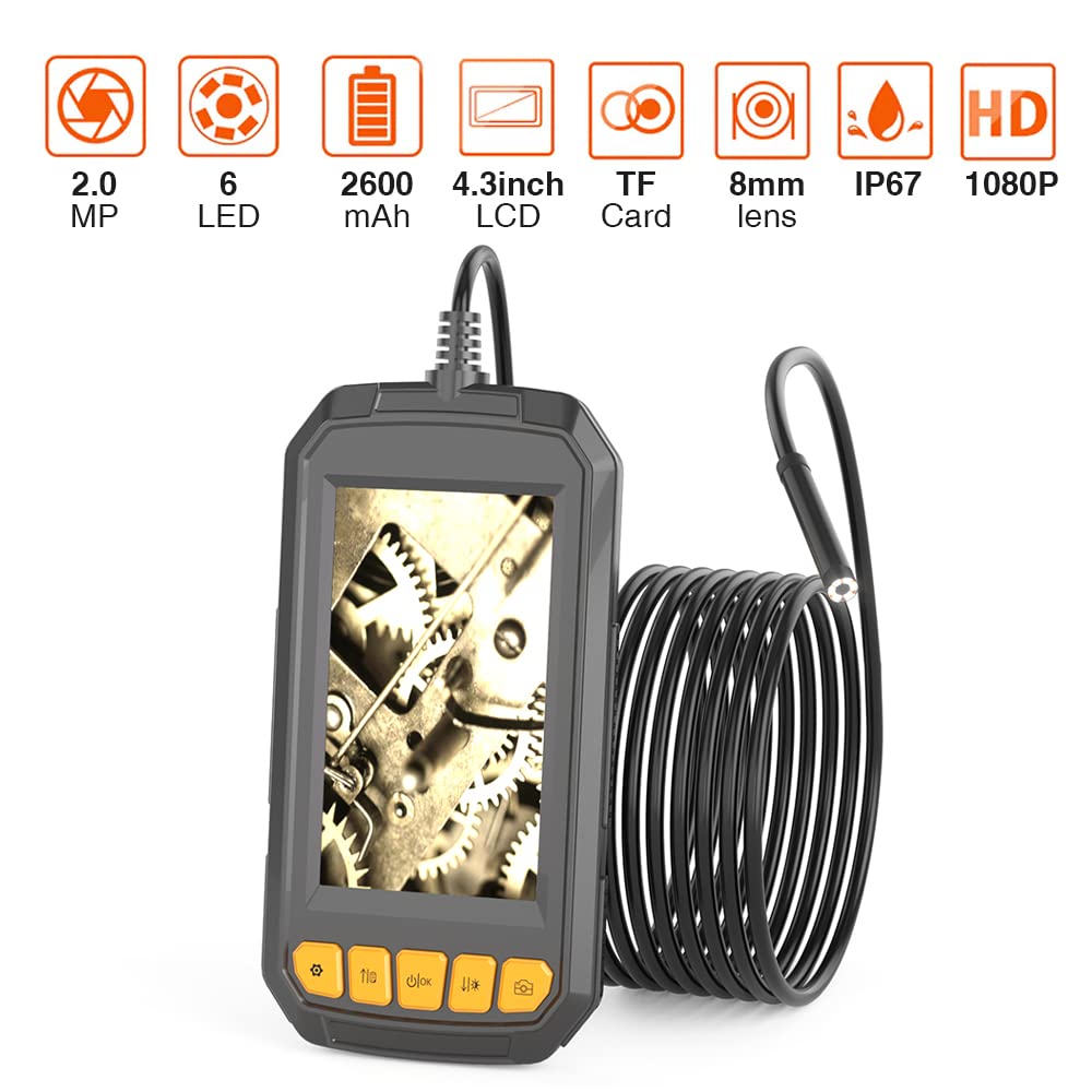 Industrial Endoscope, Portable 4.3 Inch Screen Inspection Industrial Endoscope HD Wide Viewing Angle Water Proof Handheld Endoscope for Car Engine Checking (10m)
