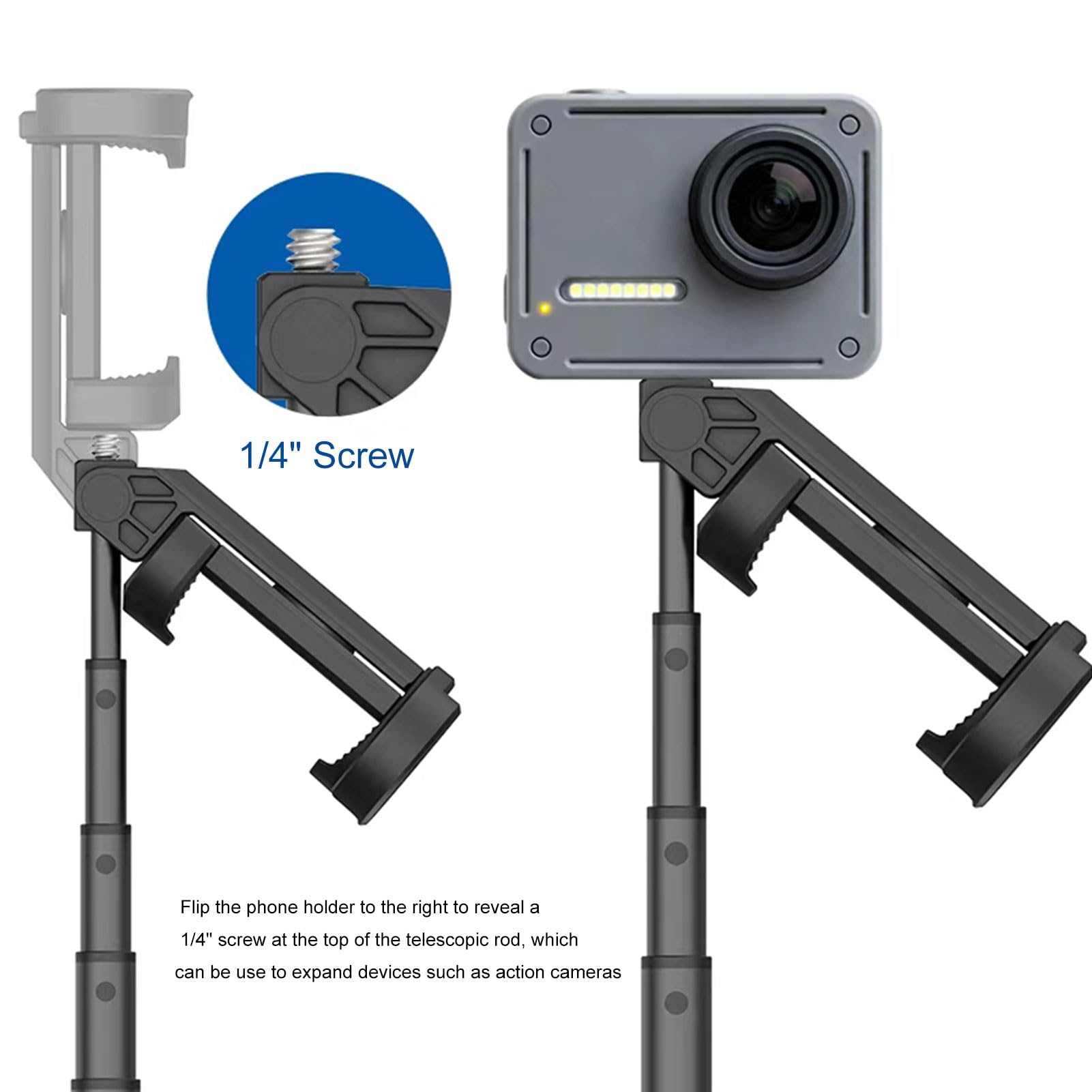 Sxhlseller Asta per Selfie con Apertura Automatica e Chiusura, Treppiede Estensibile a 9 Sezioni con Doppi Supporti per Slitta Fredda e Telecomando Bluetooth, per Smartphone, Action Camera,