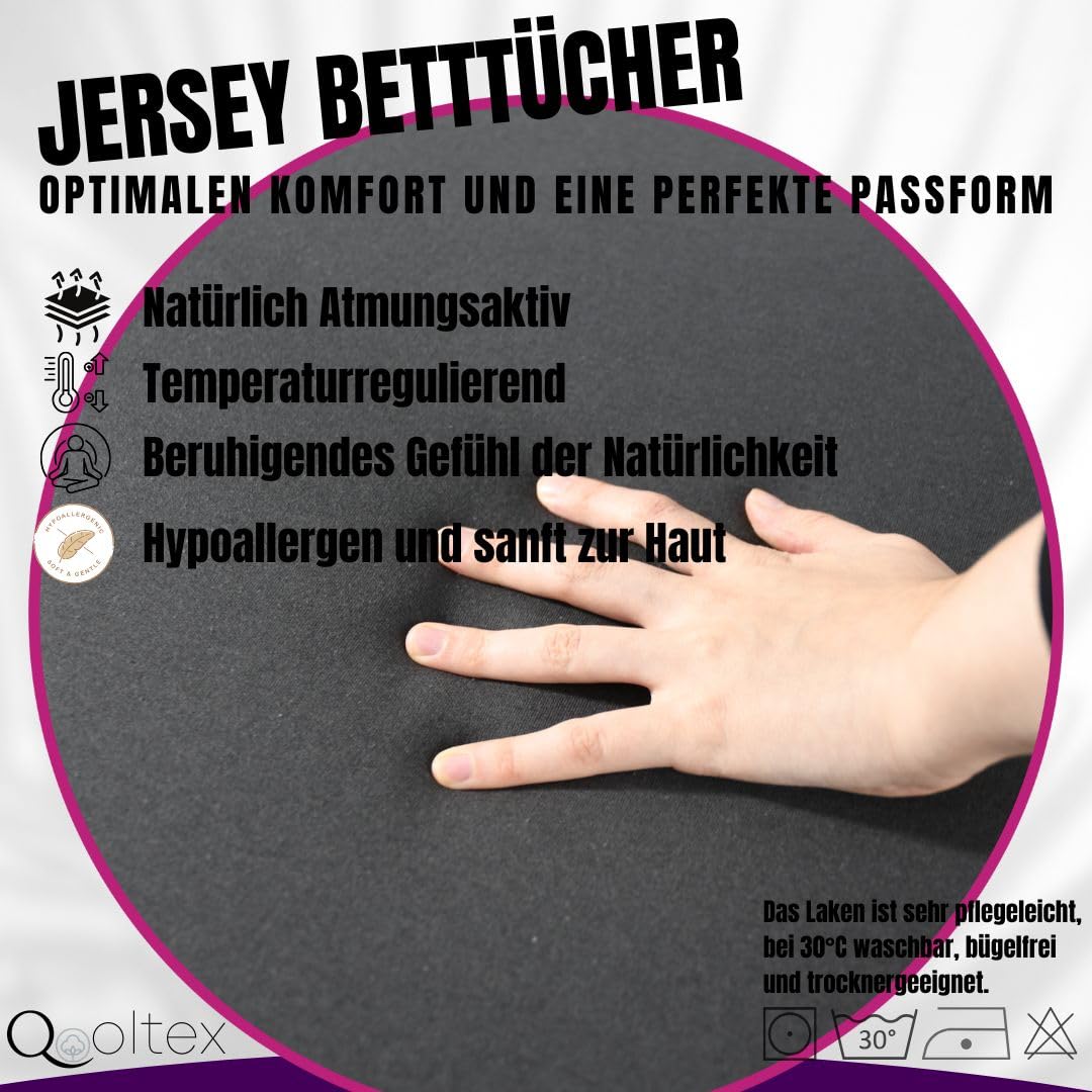 Jersey Glatte Bettlaken 120 x 200 cm ohne Gummizug Anthrazit - Elastische, einfarbige Baumwolle Haustuch - Klassische Hotel Bettücher ohne Spanngummi Laken