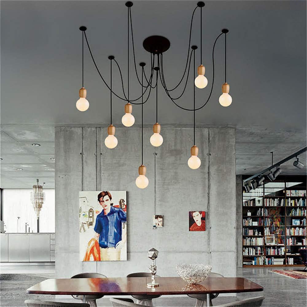 SUSUO Lighting Modern Chic Multi Pendant Chandelier Adjustable DIY Ceiling Spider Pendant Lighting (Wood)