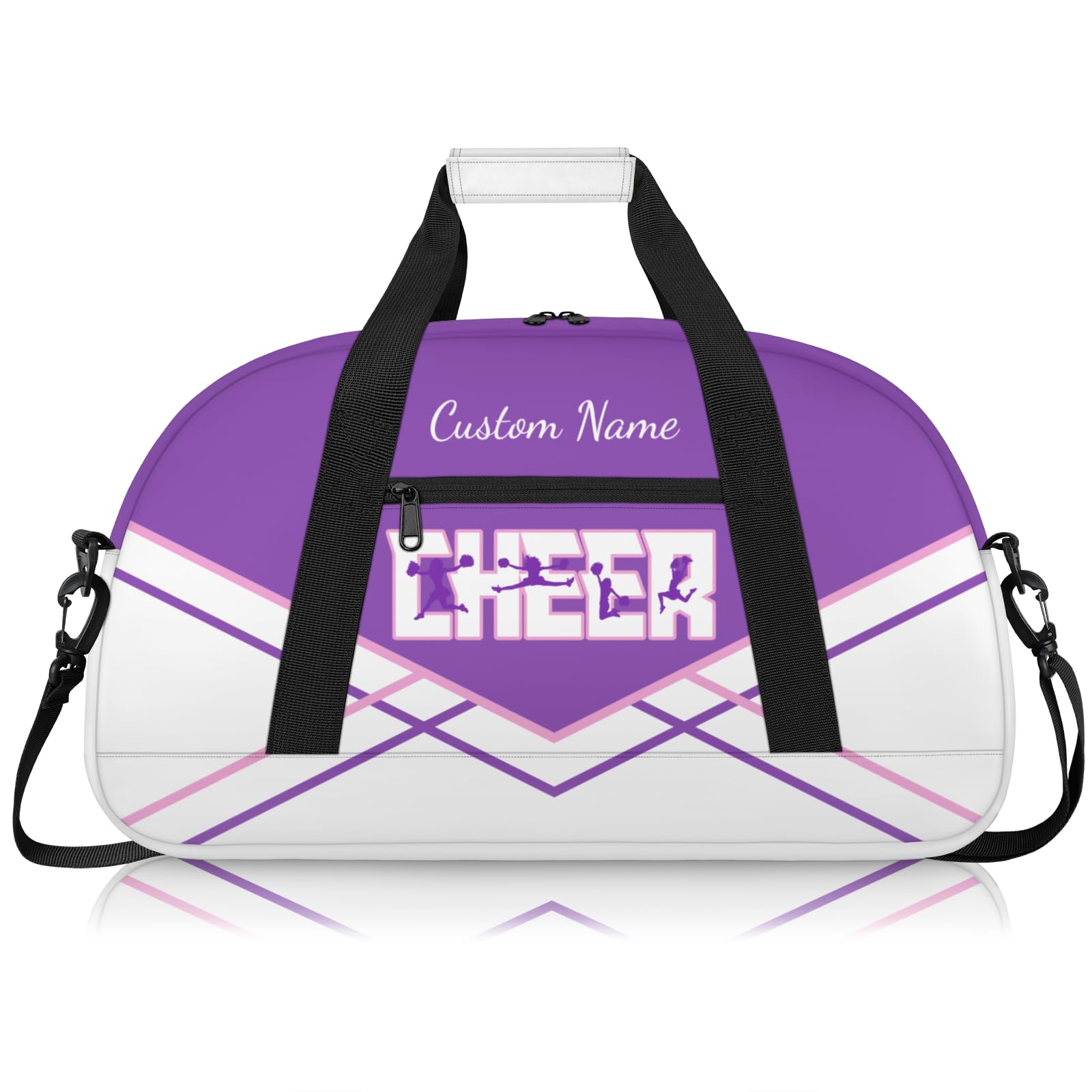 Personalised Cheerleading Duffel Bag for Girls | Custom Name Waterproof Sports Bag for Cheer, Gym & Travel | Cheerleader Team Gifts Bag with Adjustable Shouler Strap, Purple Pink White